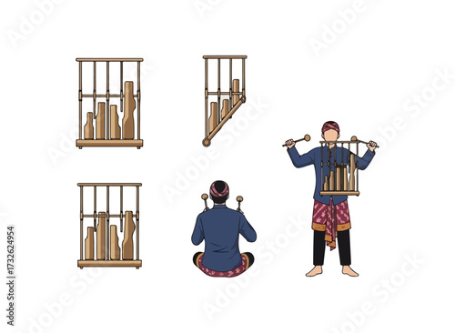 Angklung Musical Instrument Set - Traditional Indonesian Bamboo Percussion Instruments