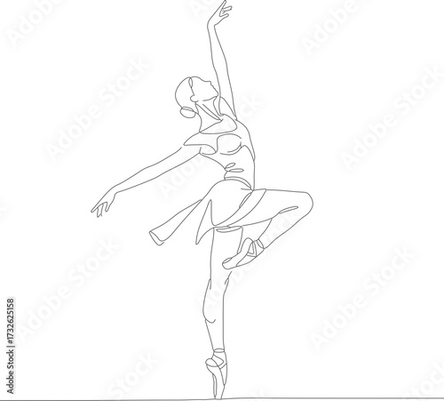 Minimalist Outline Drawing Graceful Ballerina Performing Elegant Dance Pose Illustration