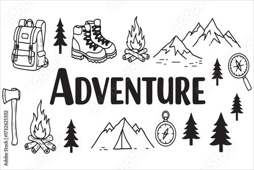 set of camping icons in vector design