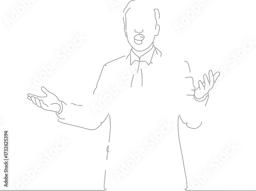 Simple Outline Style Man Talking with Open Arms Figure Illustration