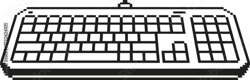 Black and white illustration of a computer keyboard on a white background
