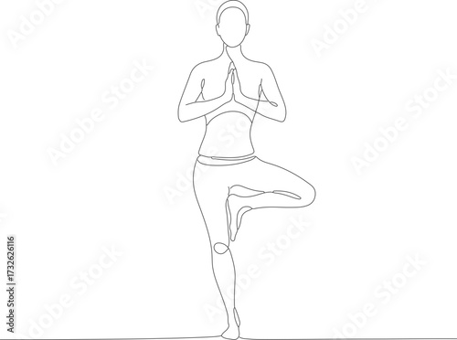 Simple Line Art Woman in Tree Pose Yoga Asana Illustration