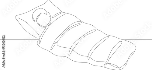Single Line Person Asleep in Sleeping Bag with Pillow Illustration