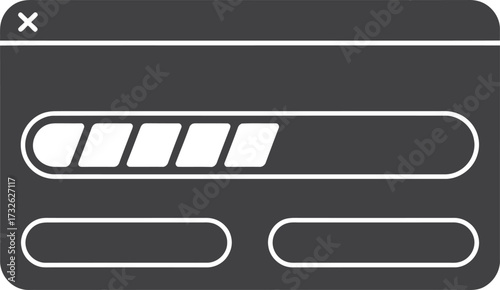 Computer screen with loading bar and buttons in a dark interface