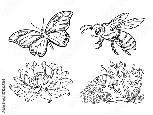coloring page line art the butterfly black vector bundle