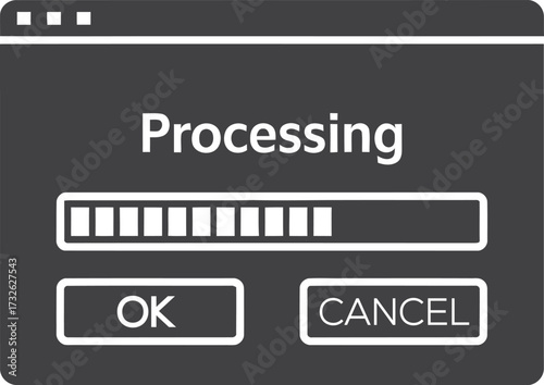Computer screen showing a processing bar and ok and cancel buttons