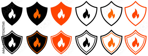 shield fire protection icon set.