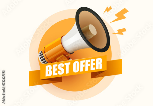 Best offer tag. Speech bubble with megaphone. Special promo sign. Sale promotion symbol. Vector illustration