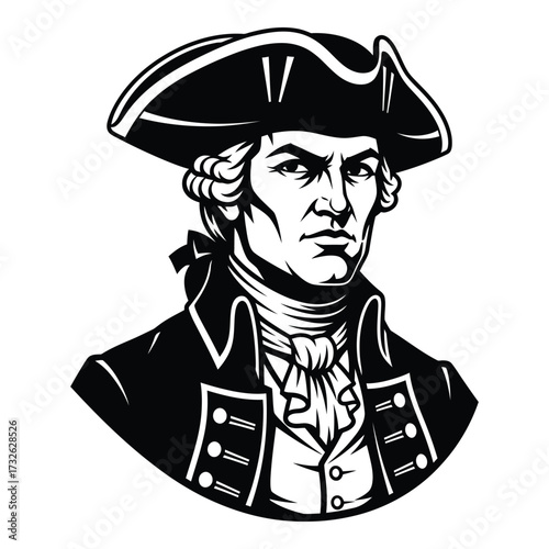 Historic figure portrait bust revolutionary war era american patriot aristocratic colonial man silhouette
