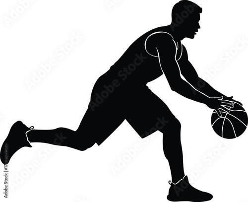Vector art of silhouette of a basketball player dribbling the ball