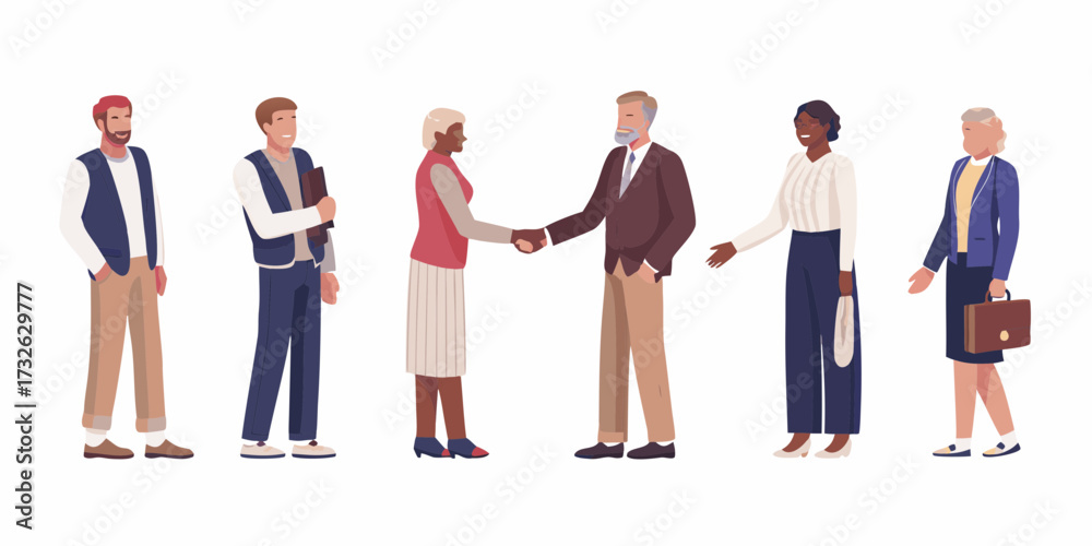 Obraz premium Diverse group of business professionals shaking hands and standing together in a modern office setting