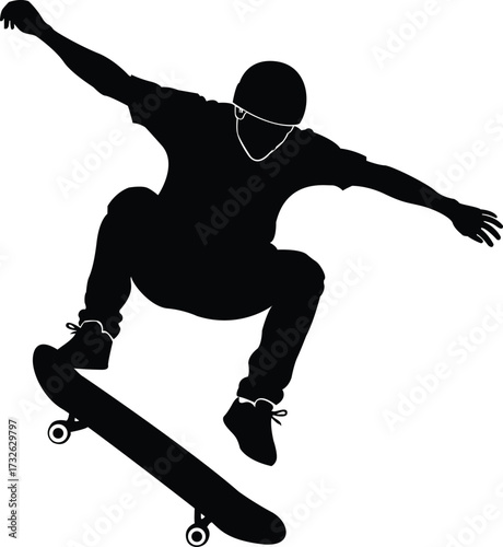 Vector art of silhouette of a skateboarder performing a trick