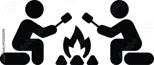 Two people roasting marshmallows over a campfire icon