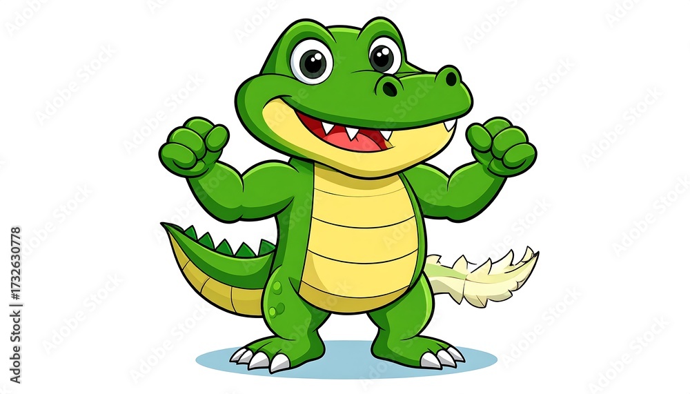 Fototapeta premium Cartoon crocodile, happy, muscular pose