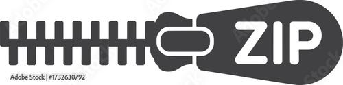Black and white graphic of a zipper with the word zip on the pull tab