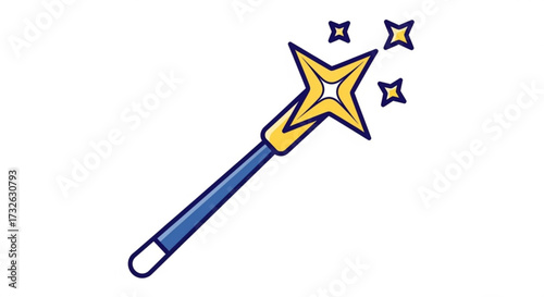 Illustration of a magic wand with a star on top, surrounded by smaller stars a whimsical tool for spells