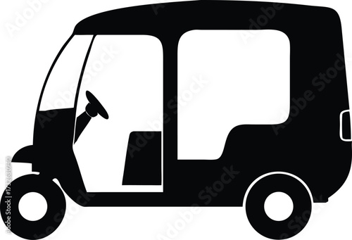 three wheel auto motor rickshaw icon silhouette