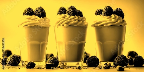 raspberry desserts with whipped cream displayed on a background