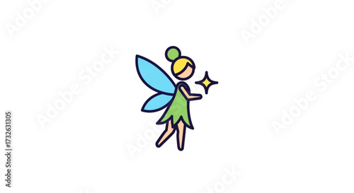 Cute fairy with magic wand small winged creature with magical powers and a startipped wand