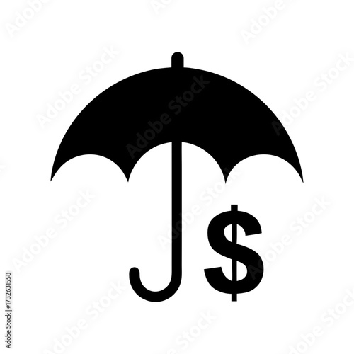 Silhouette umbrella with dollar sign finance care protection concept clean vector illustration with white background