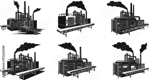 PrintIndustrial bakery oven illustration, bread production factory, baking equipment, conveyor system, commercial food processing, dough preparation, bread baking line, pastry production machinery