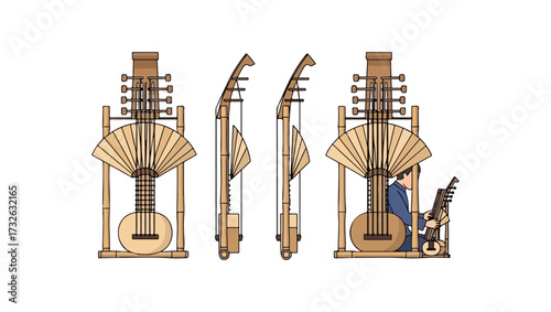 Traditional Japanese Biwa Lute Instrument Illustration - Asian Culture, Music, and Design