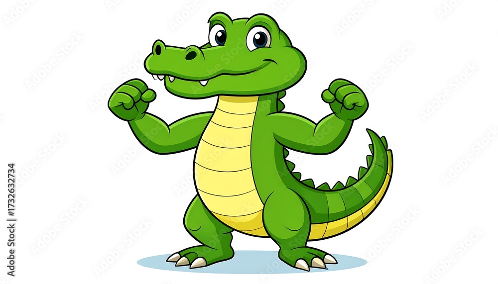 Fototapeta premium Cartoon crocodile with arms raised