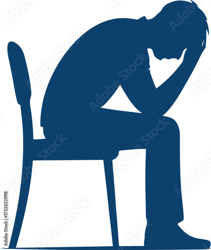 Worried or Depressed Man Silhouette Work Burnout Concept Vector Art