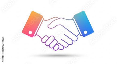 Colorful handshake icon symbolizing agreement, partnership, and collaboration in a modern and vibrant design