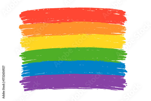 Hand drawn rainbow flag background. LGBT pride month symbol. Grunge brush stroke texture. Gay lesbian bisexual transgender community sign. Freedom, love, equality concept.