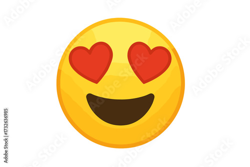 Smiling face with heart eyes vector emoji. Love and adoration expression emoticon. Cute cartoon character for social media, chat, and romance. Isolated happy smiley icon.