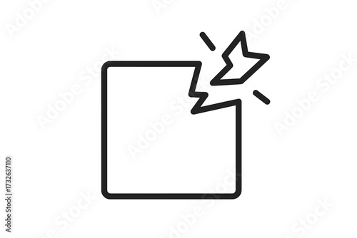 Broken box icon, damaged package symbol. Concept for fragile goods, shipping problems, delivery errors. Defective product, broken container sign. Minimalist vector illustration.