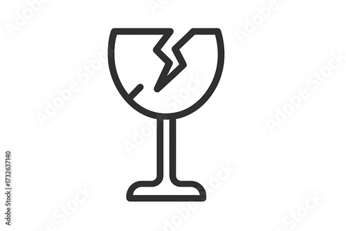 Broken glass line icon. Fragile warning symbol for packaging. Handle with care sign. Cracked wineglass pictogram. Minimal vector illustration for logistics and delivery.