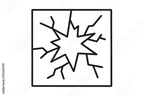 Broken glass icon. Cracked window linear symbol. Shattered pane pictogram. Damage, destruction, vandalism sign. Fragile concept vector illustration for web design, UI, UX.