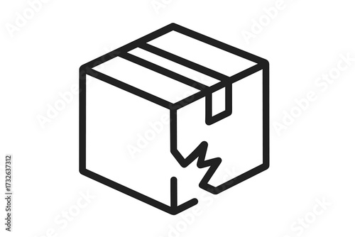 Broken box icon vector illustration. Damaged package symbol for delivery and shipping problems. Fragile cargo, return, and insurance claim concept for web and apps.