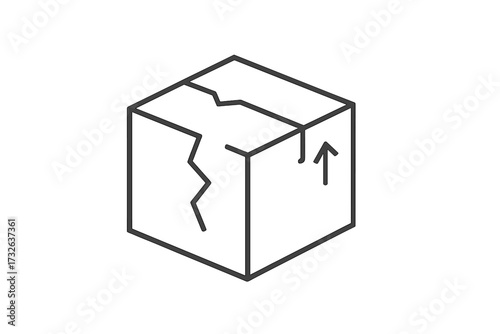 Broken box thin line icon. Damaged delivery package with a crack. Fragile cargo symbol for shipping, logistics and insurance claim concept. Minimal vector illustration.