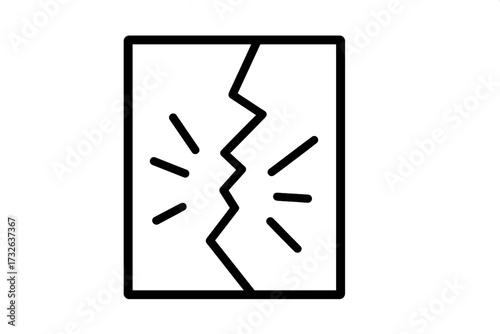 Broken glass outline icon. Cracked window, fragile warning sign. Damaged screen. Shattered surface, accident pictogram. Destruction, crash. Vector linear symbol for logo, web.