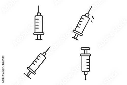 Syringe line icon set. Medical injection, vaccine, and immunization concept. Simple vector pictogram for web and graphic design. Healthcare, drug, dose, and botox illustration.