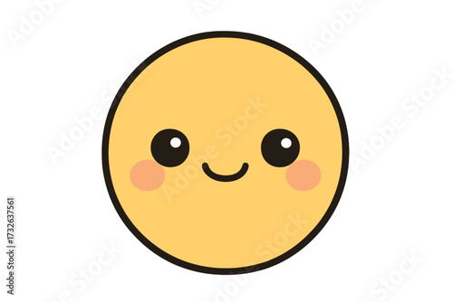 Happy kawaii smiley face emoticon. Cute gentle smiling emoji character with blushing cheeks. Vector icon illustration for positive emotion, happiness, and cheerful mood concept.