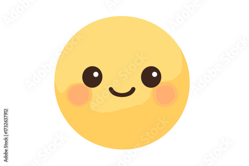 Cute gentle kawaii emoticon smiley. Vector emoji icon smiling. Happy face character illustration. Positive emotion symbol. Cheerful cartoon avatar. Round yellow head with blushing cheeks.