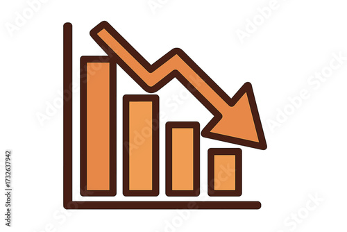 Decrease icon with arrow down. Financial crisis concept. Business chart symbol. Graph of decline, loss and recession. Vector illustration for economy and market crash.