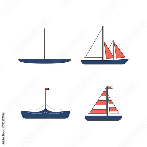 Step by step illustration showing the creation of a sailboat from hull to final colorful design