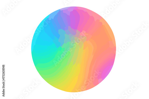 Vibrant gradient sphere with noise texture. Iridescent color circle with soft blur. Abstract holographic shape. Grainy aura blob for trendy design, retro futuristic poster.