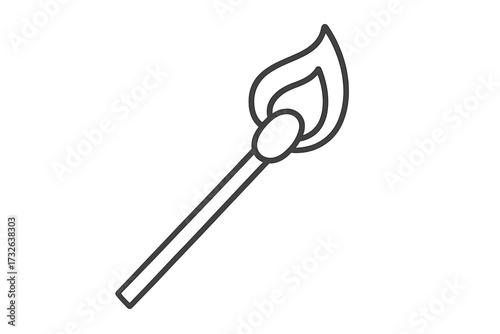 Burning matchstick line icon. Simple vector outline of a lit match with flame. Concept of fire, heat, ignition, danger, and spark. Symbol for ideas, energy, and warning.