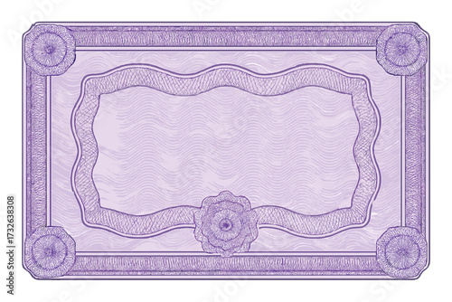 Vector gift certificate or voucher template with guilloche pattern. Secure background with watermark and border for coupon, banknote, money design, currency, award, or diploma.