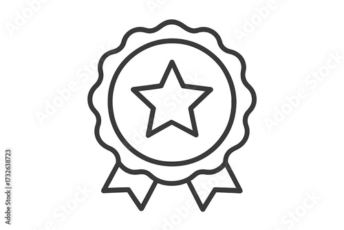 Quality premium product stamp seal with star emblem, vector trendy thin line icon, award badge design, recognition seal illustration with transparent background, excellence label