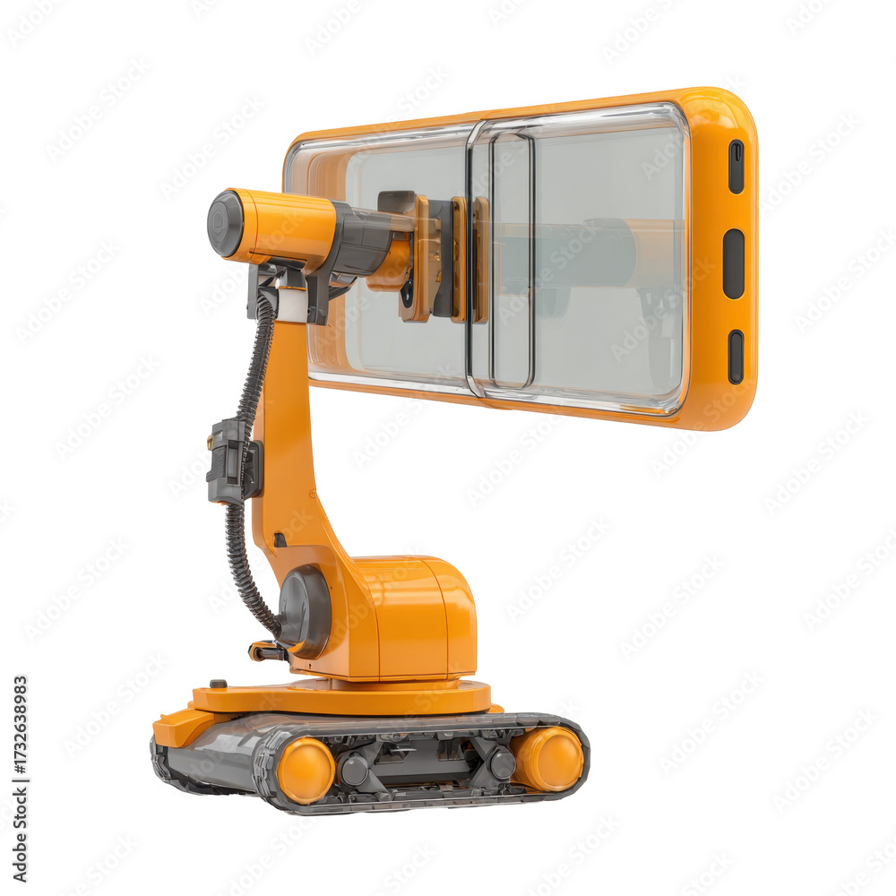 Fototapeta premium Innovative orange robotic device with a transparent screen designed for various tasks in modern environments