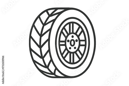 Car tire icon flat style vector illustration with detailed tread pattern and rim design, automotive wheel symbol with transparent background for transportation and vehicle graphics