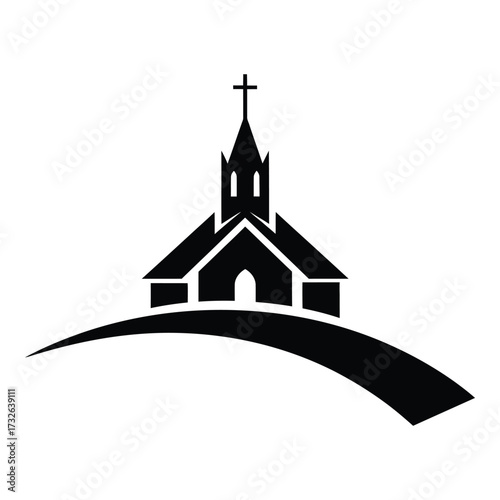 Silhouette of a church building with a curved pathway leading up to it a religious symbol of faith and community silhouette