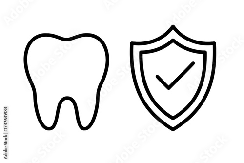 Dental Protection Icon, Tooth with Shield and Checkmark, Dental Care Safety Symbol, Oral Health Shield Illustration, Hygiene and Prevention Concept Vector